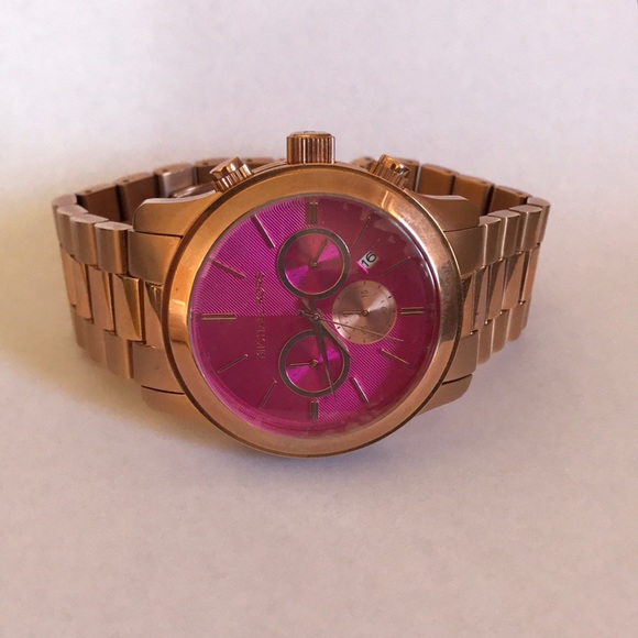 Michael Kors Jewelry - Michael Kors rose gold fushia face watch